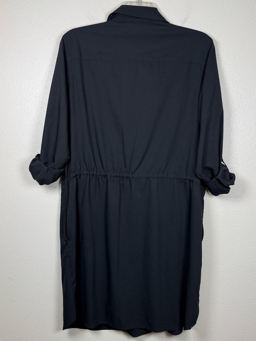 Coolibar Napa Travel Button Up Shirt Dress XL Black RollTab Sleeve UPF50 Classic - Picture 6 of 16